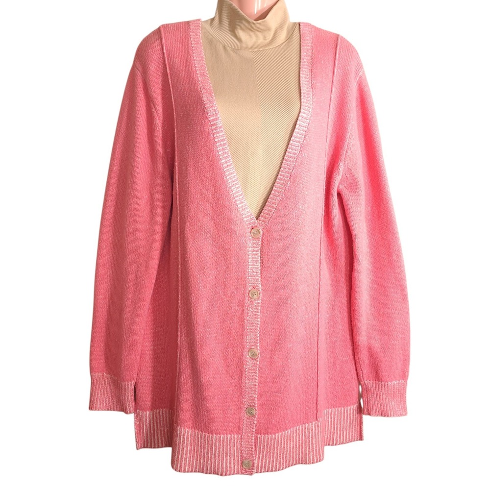 Lane Bryant Women's Cardigan Sweater Pink Long Sleeves Button Size L Casual